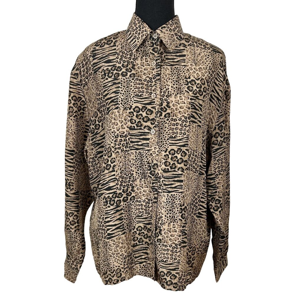 VINTAGE 90s Silk Leopard Print Blouse